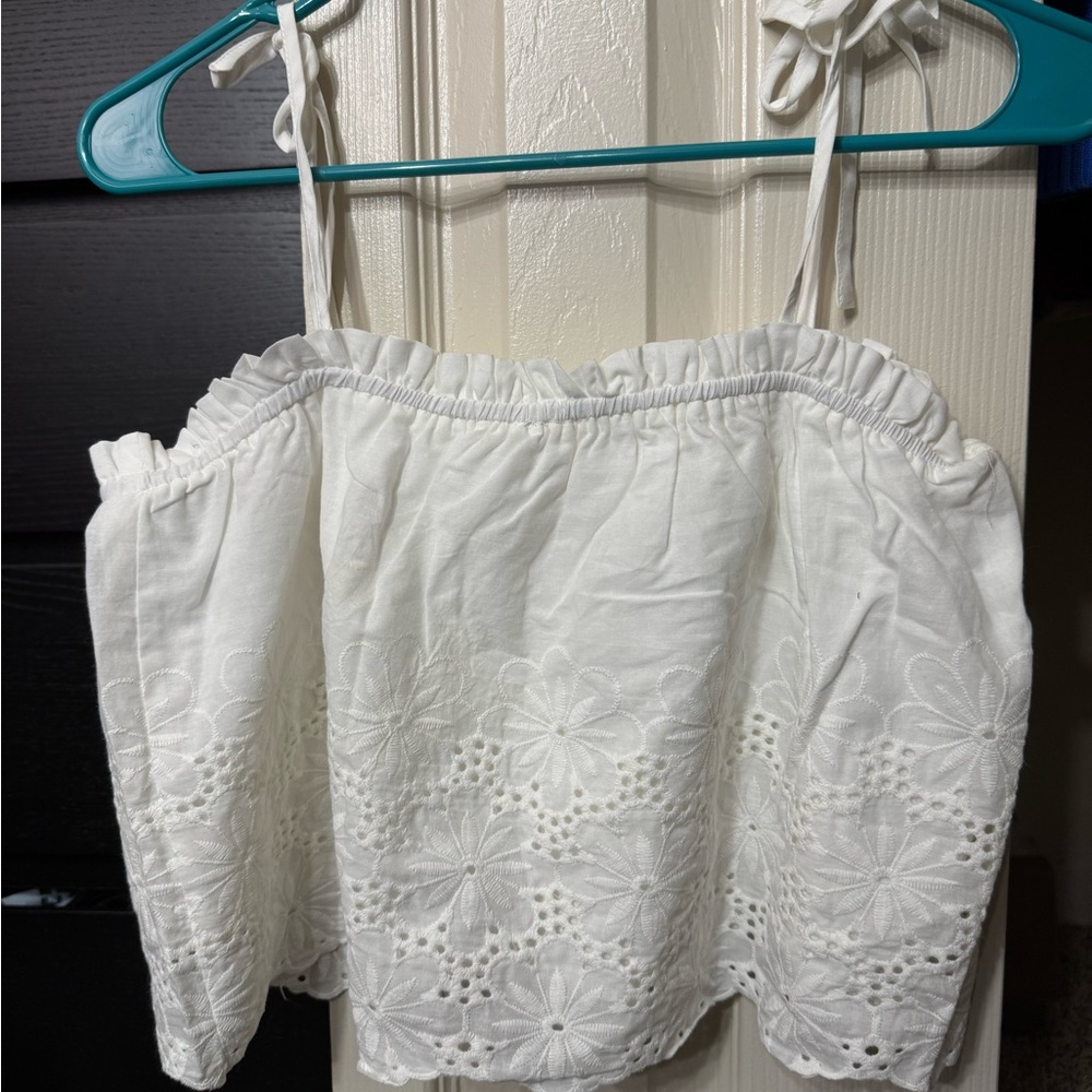 White Ruffled Tie Front Crop Camisole